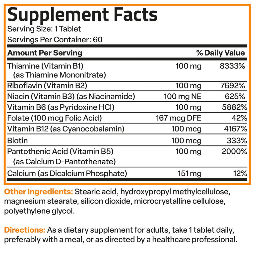 Bronson Super B100 Vitamin B Complex - Sustained Release (60 Tablets)