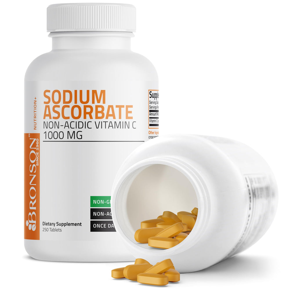 Bronson Sodium Ascorbate 1000 mg Vitamin C Tablets - Gentle on Stomach (250 ct)