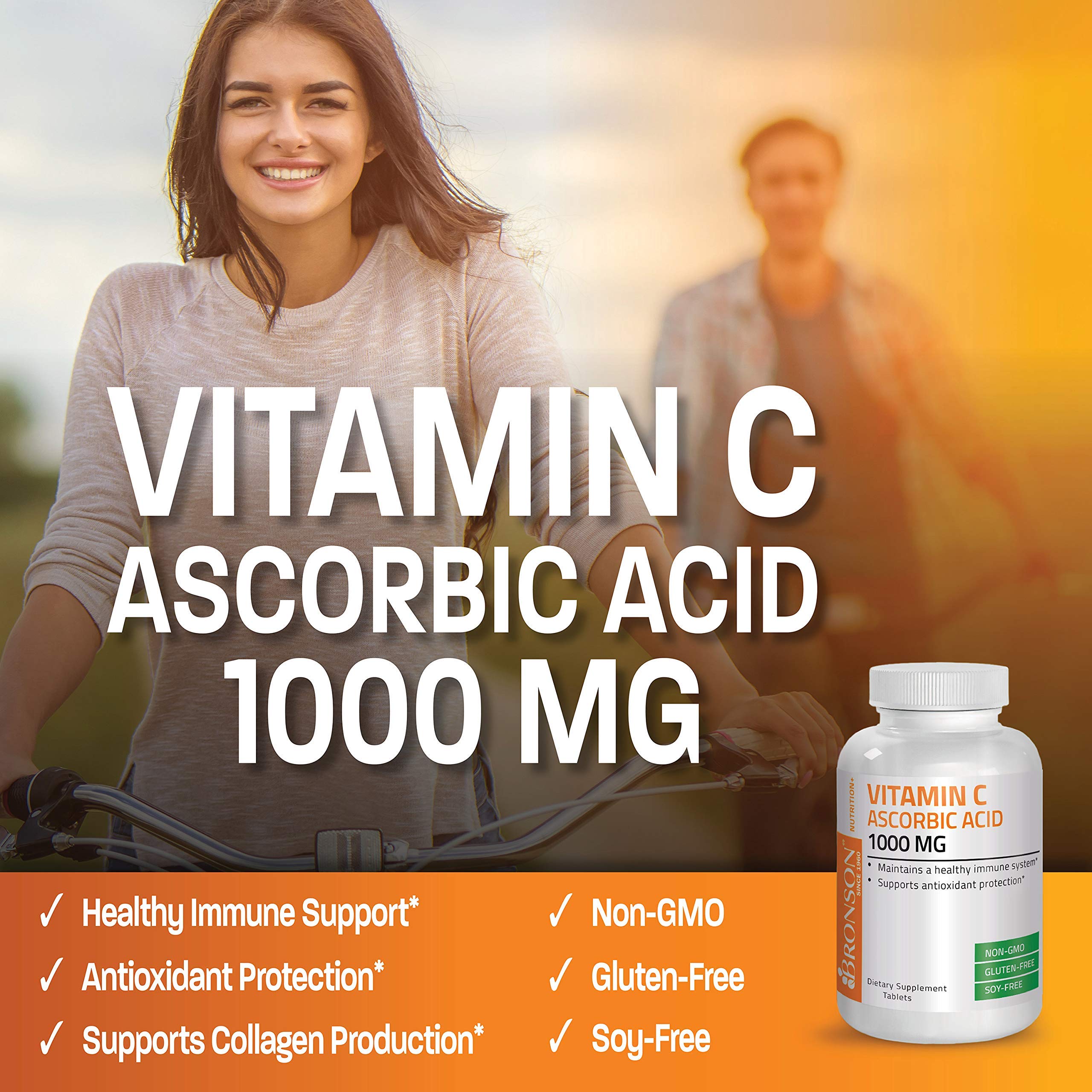 Bronson Vitamin C 1000mg Premium Non-GMO Ascorbic Acid Tablets – 250 Count