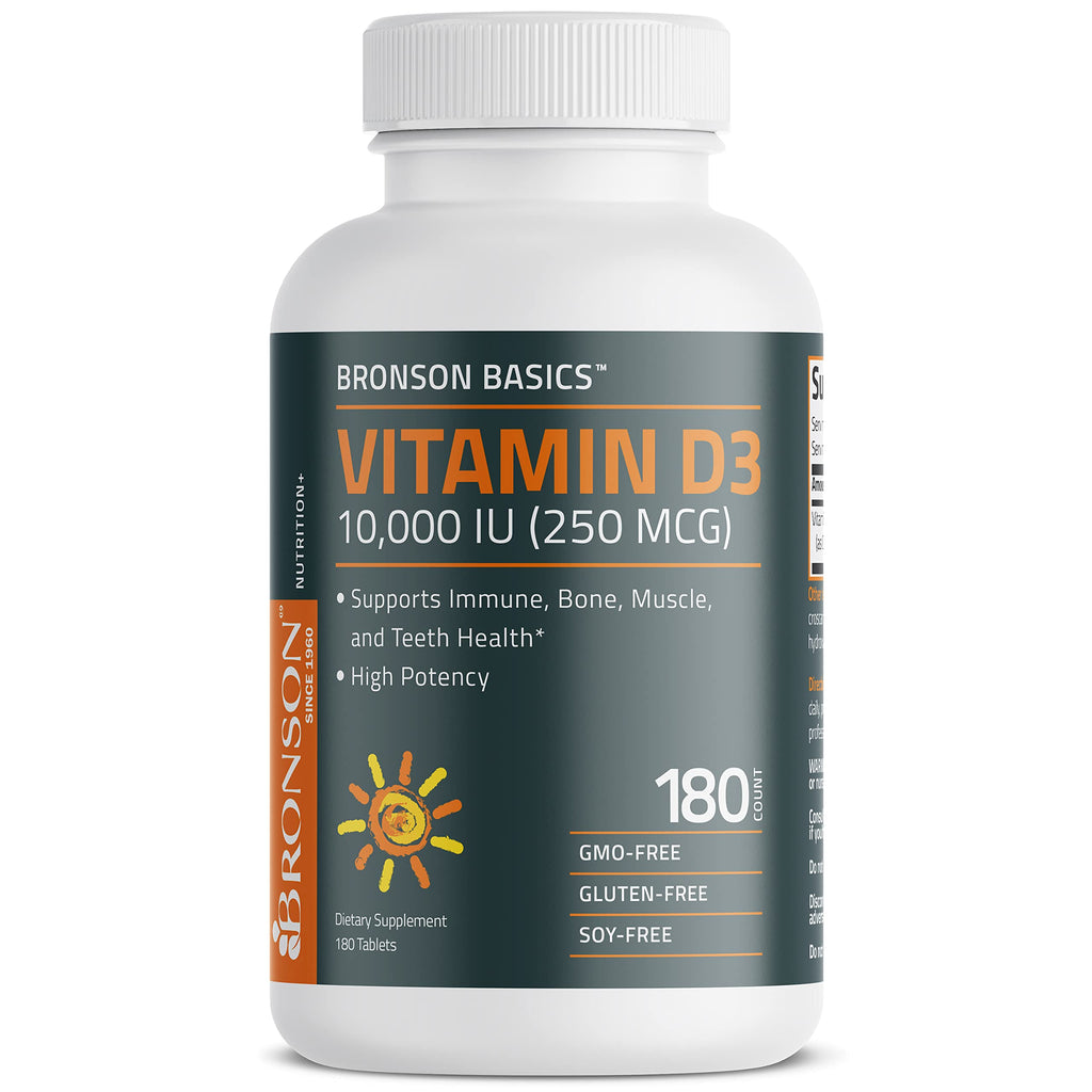 Bronson Vitamin D3 10,000 IU (250 mcg) - Immune Support, Healthy Muscles, Non-GMO, 180 Tablets