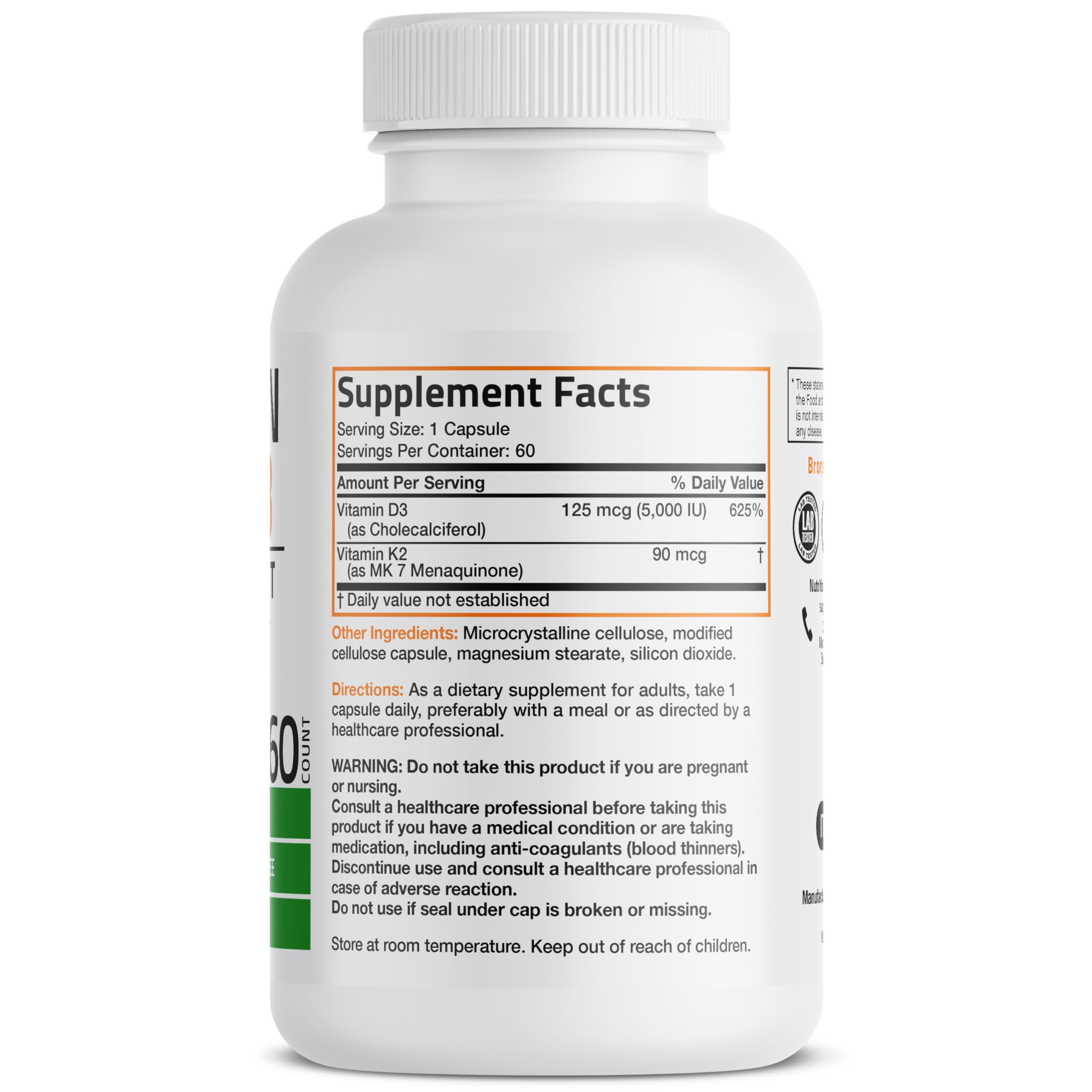 Bronson Vitamin K2 D3 (MK-7) Supplement – 60 Capsules | Non-GMO