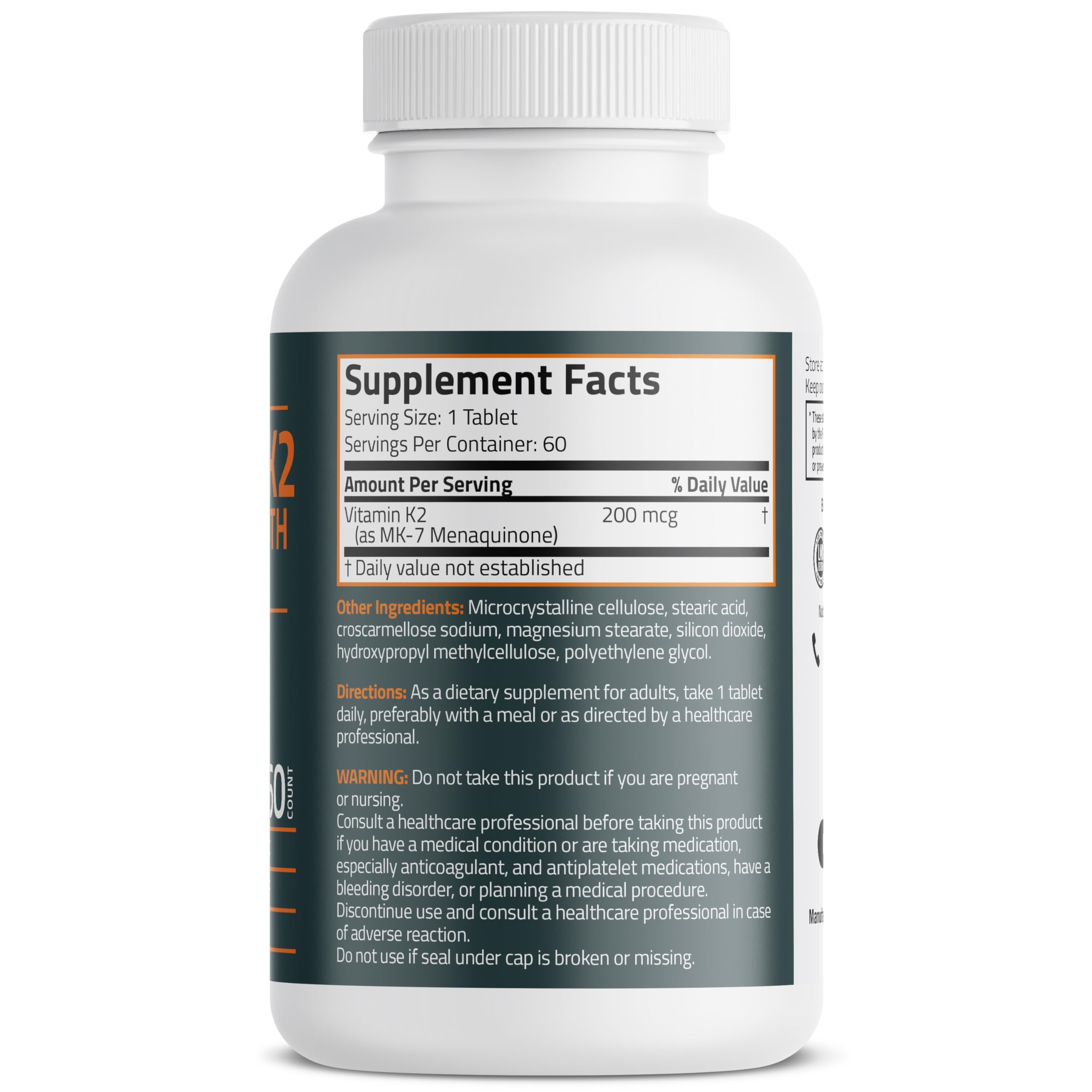 Bronson Vitamin K2 MK-7 200 mcg Extra Strength – 60 Vegetarian Tablets