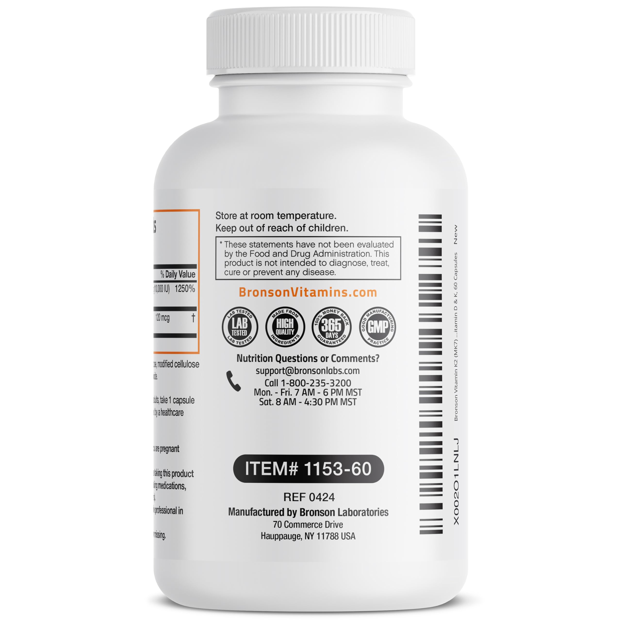 Bronson Vitamin K2 MK-7 with D3 Extra Strength — 60 Caps, Non-GMO