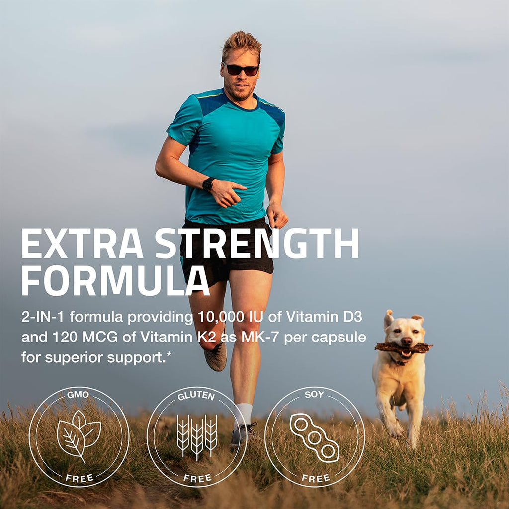 Bronson Vitamin K2 MK-7 with D3 Extra Strength – 10,000 IU D3, 120 mcg K2 MK-7, 120 Capsules