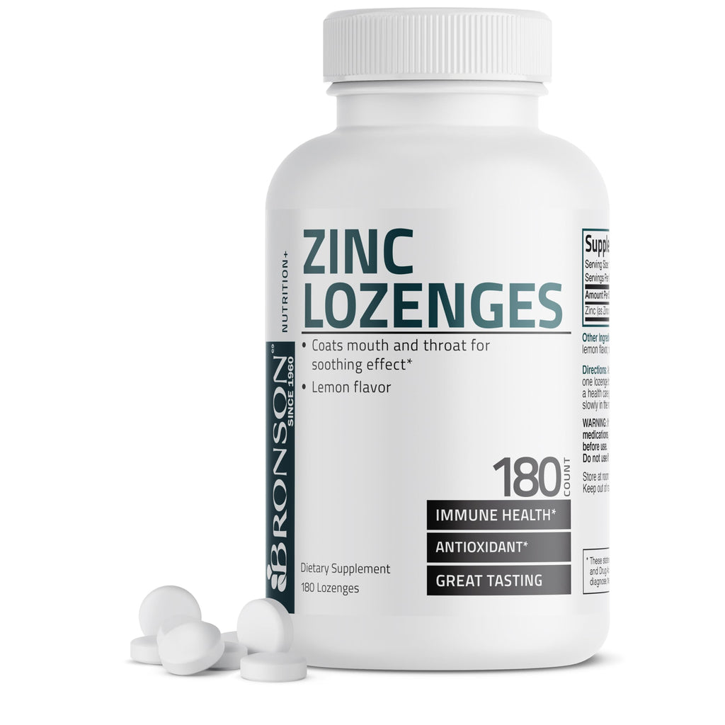 Bronson Zinc Lozenges Lemon Flavor - Immune Support & Antioxidant (180 Chewable Tablets)