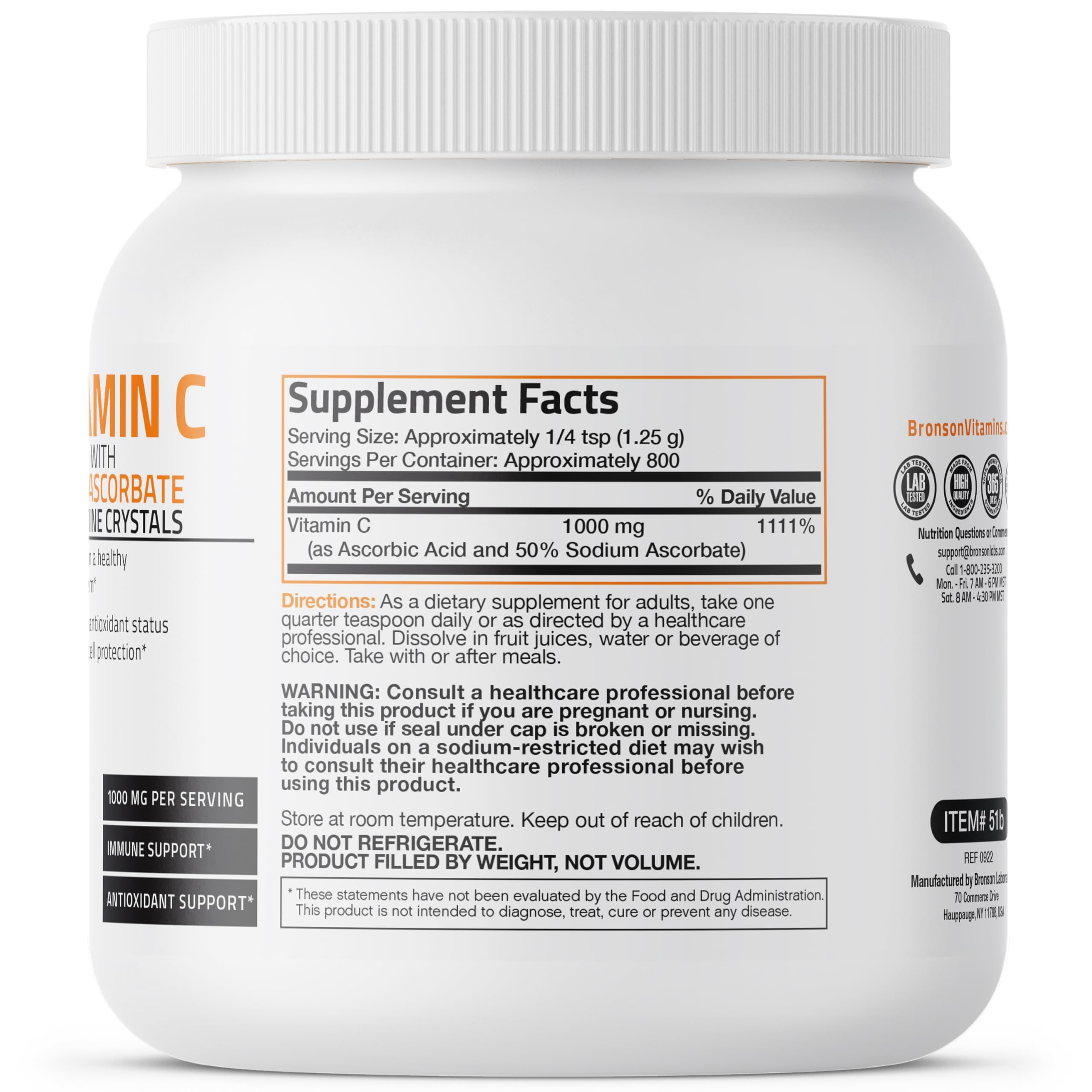 Bronson Buffered Vitamin C Powder – Immune Support, Antioxidant, 1 kg (2.2 lbs)