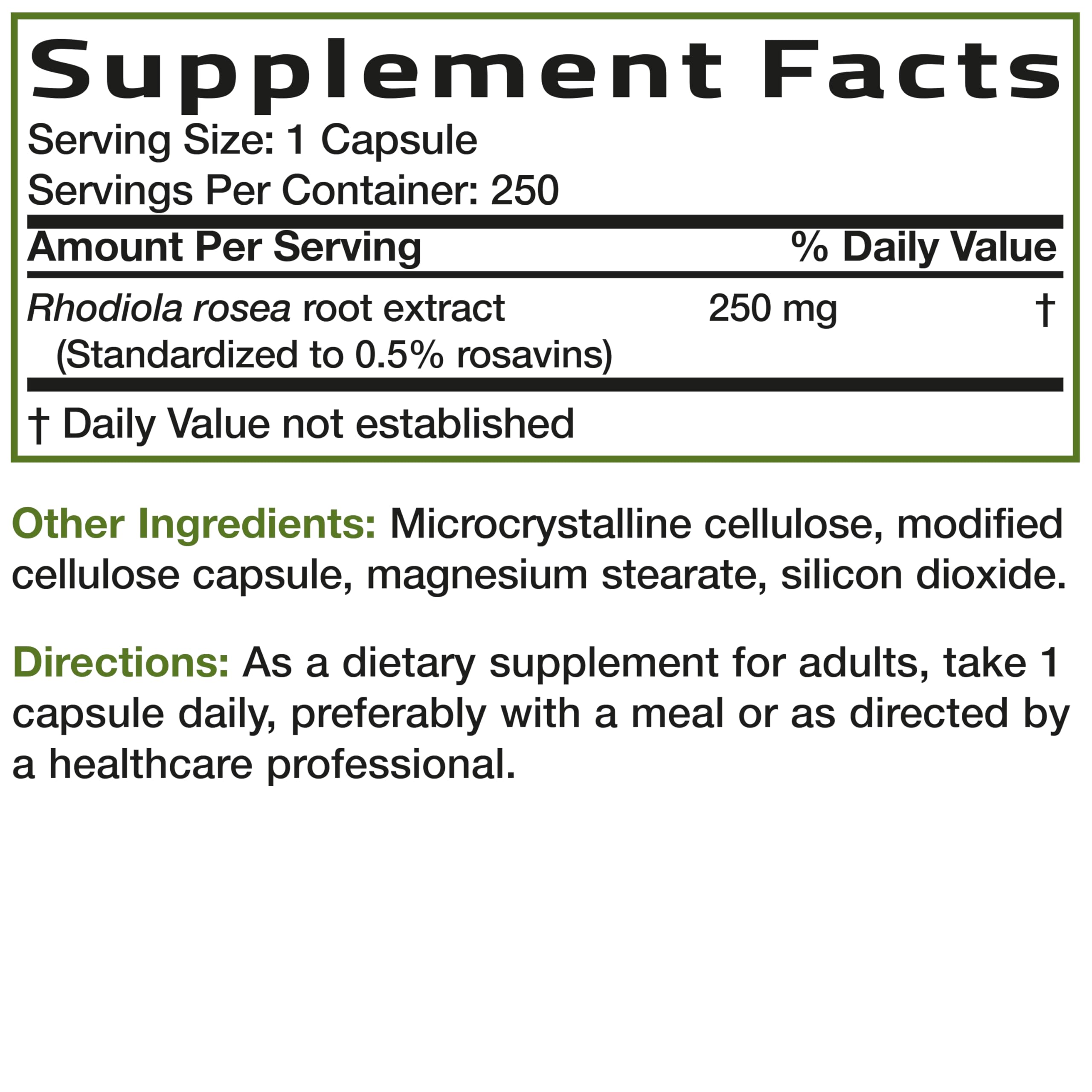 Bronson Rhodiola Rosea Vegetarian Capsules - Adaptogenic Brain & Mood Support | Non-GMO 250 Count