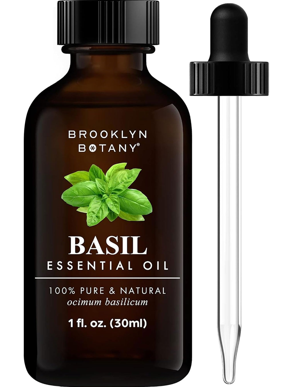 Brooklyn Botany Basil Essential Oil – 100% Pure & Natural, Therapeutic Grade, 1 Fl Oz with Dropper