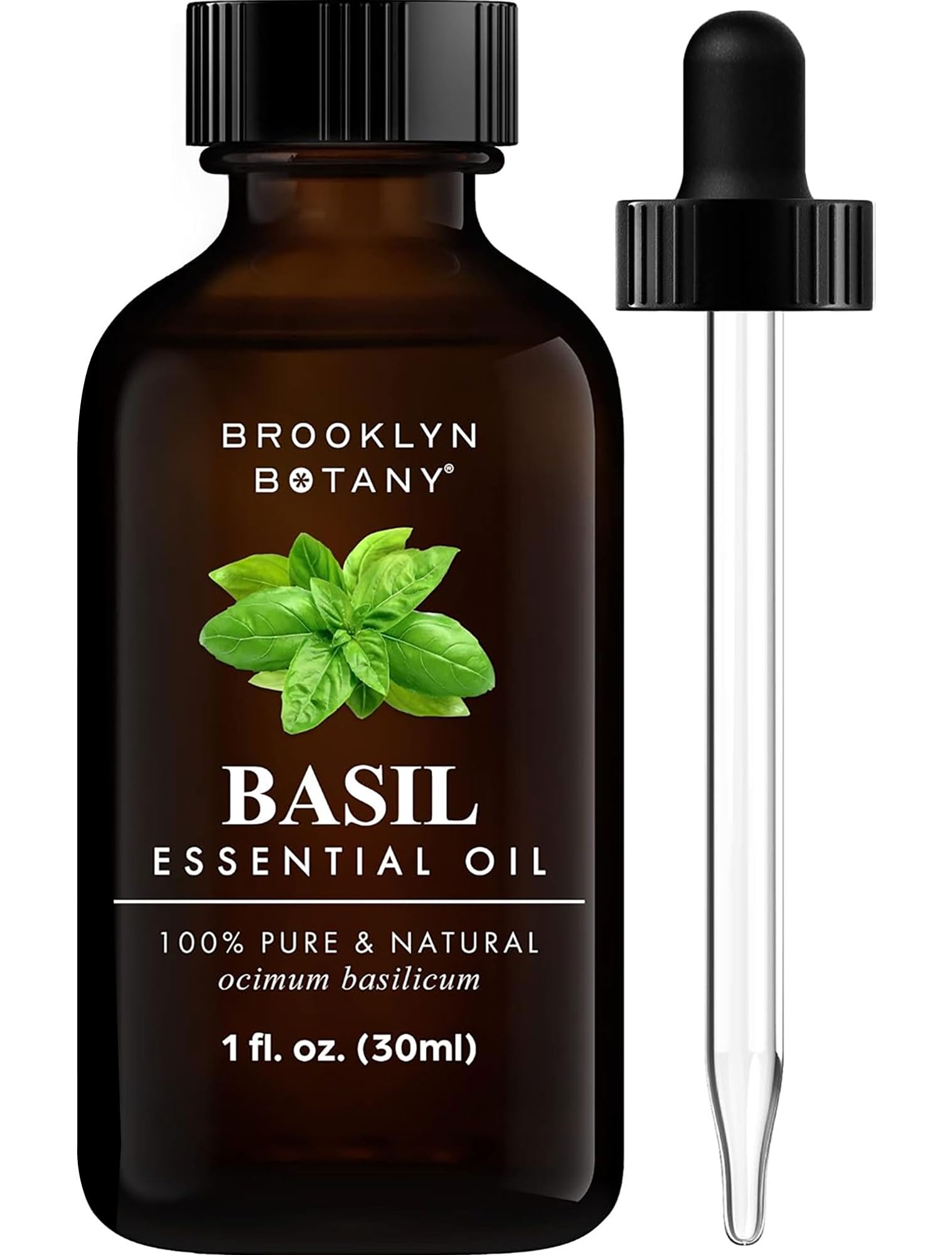 Brooklyn Botany Basil Essential Oil – 100% Pure & Natural, Therapeutic Grade, 1 Fl Oz with Dropper