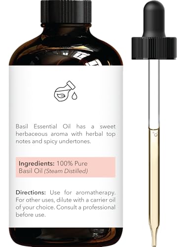 Brooklyn Botany Basil Essential Oil - 4 Fl Oz | 100% Pure & Natural, Premium Grade with Dropper