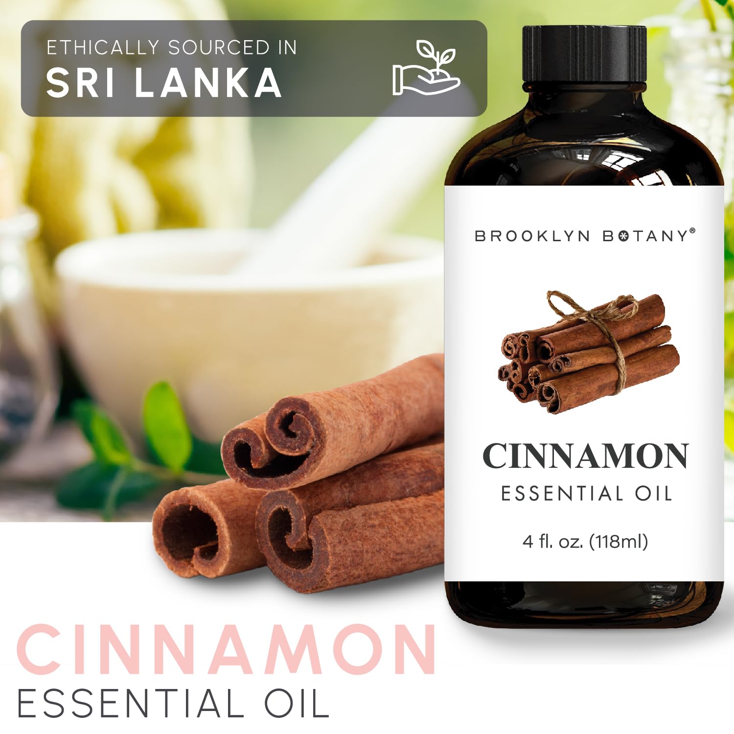 Brooklyn Botany Cinnamon Essential Oil - 4 Fl Oz - 100% Pure & Natural - Premium Grade with Dropper