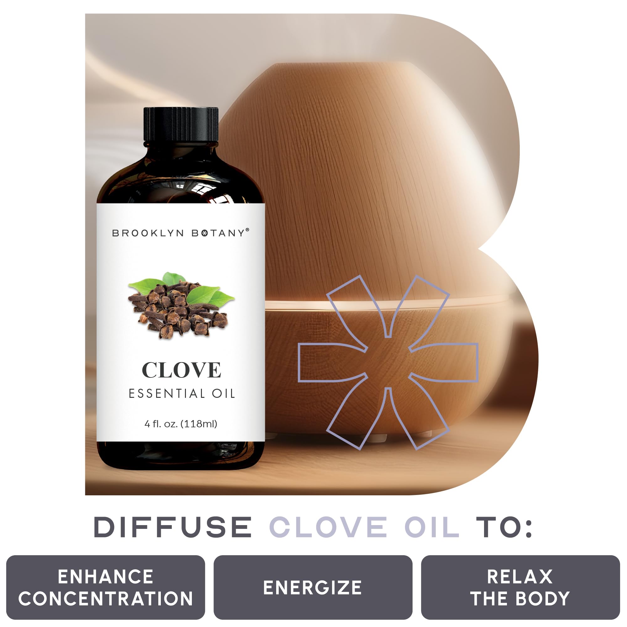 Brooklyn Botany Clove Essential Oil - Huge 4 Fl Oz - 100% Pure and Natural - Premium Grade with Dropper - for Aromatherapy and Diffuser