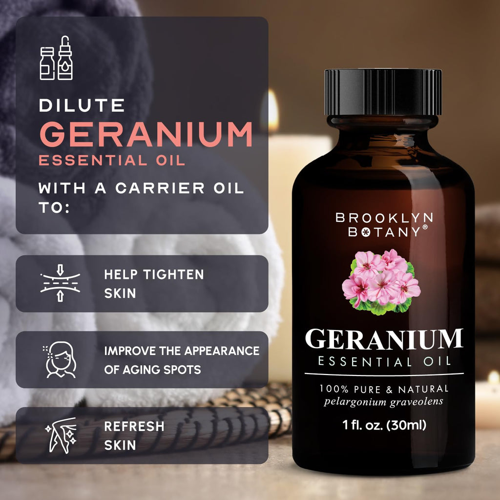 Brooklyn Botany Geranium Essential Oil – 100% Pure & Natural, Premium Grade, 1 Fl Oz