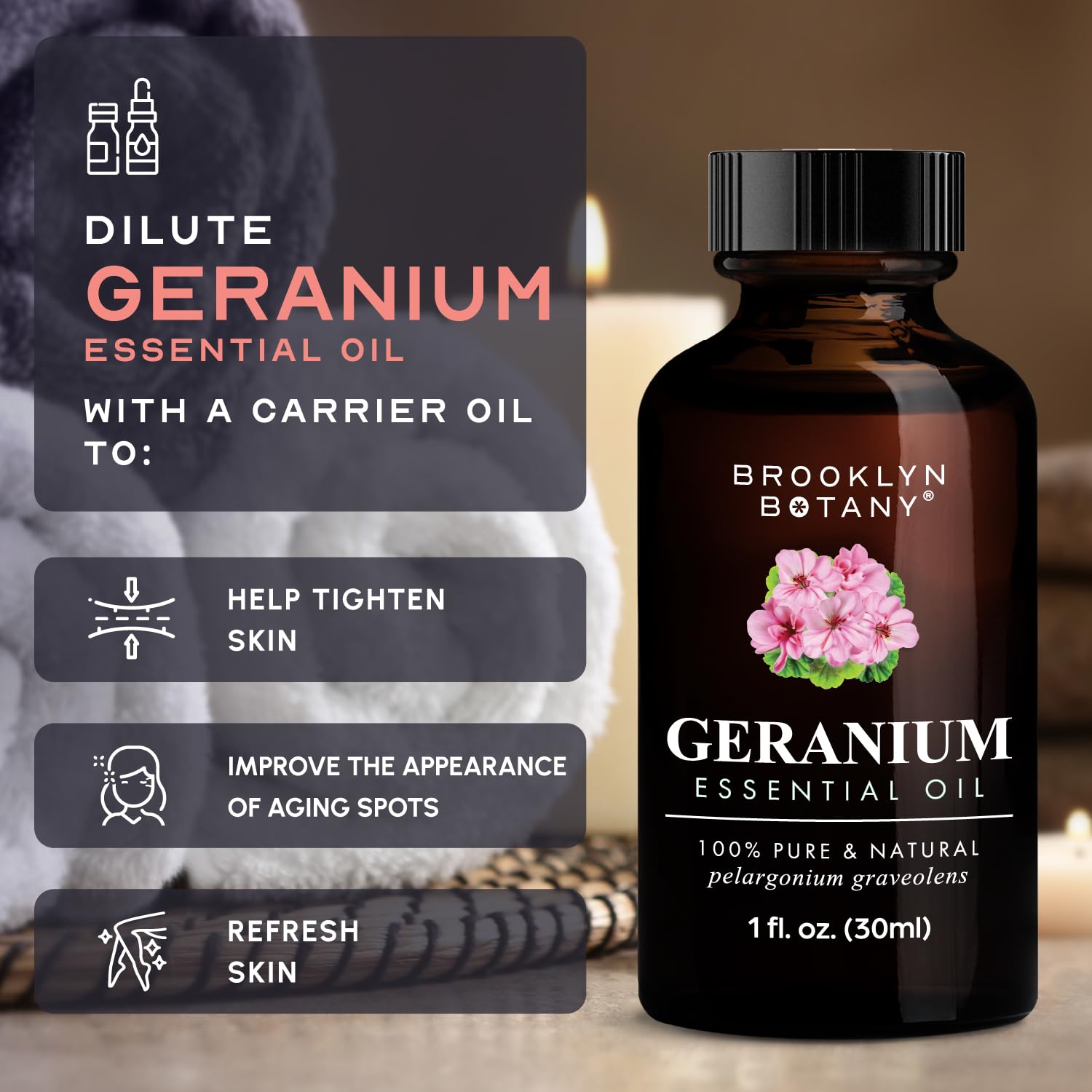 Brooklyn Botany Geranium Essential Oil – 100% Pure & Natural, Premium Grade, 1 Fl Oz