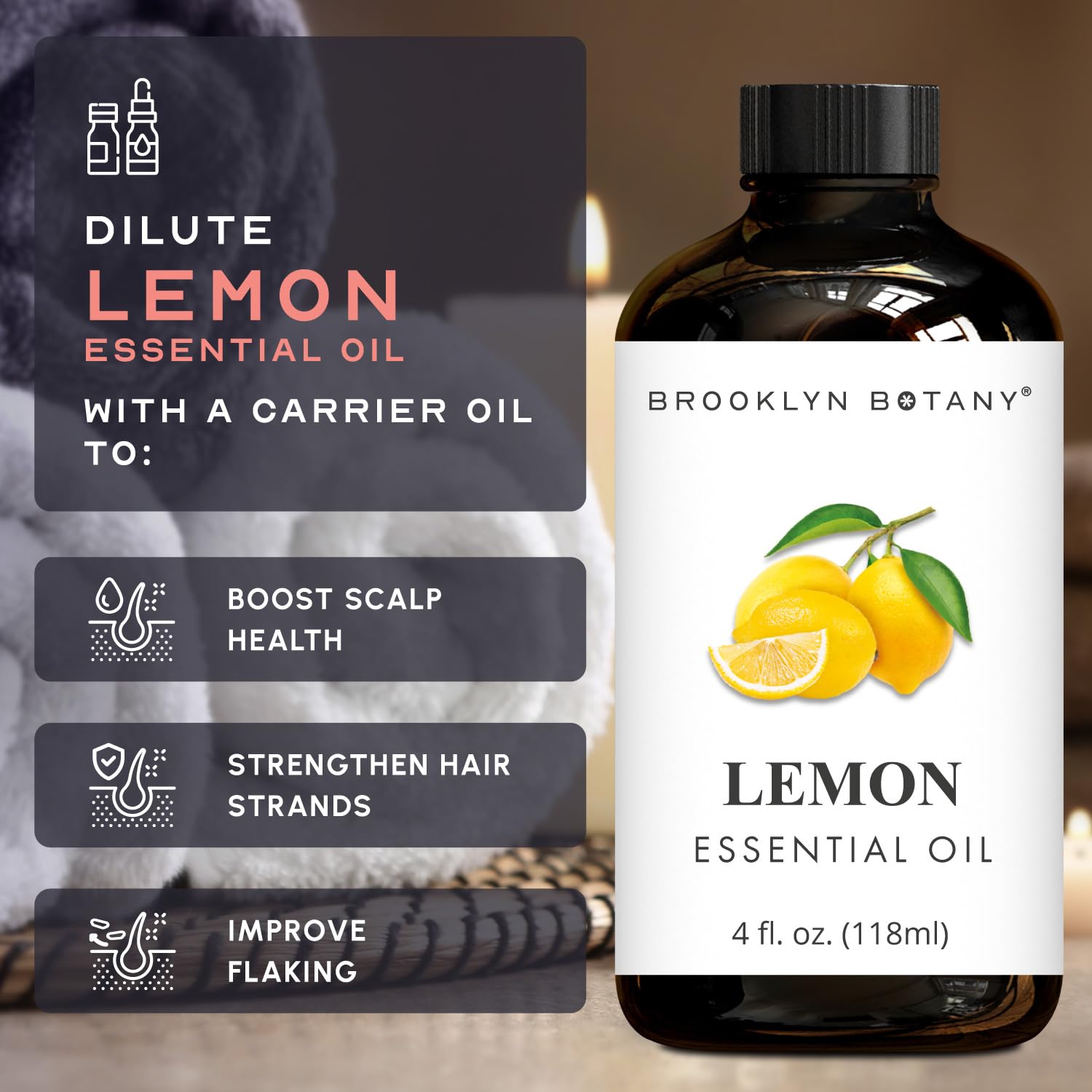 Brooklyn Botany Lemon Essential Oil - 4 oz - 100% Pure & Natural | Premium Grade with Dropper