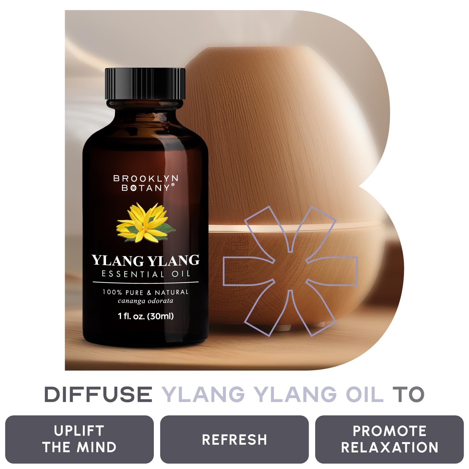 Brooklyn Botany Ylang Ylang Essential Oil – 100% Pure & Natural, Premium Grade, 1 fl oz with Dropper