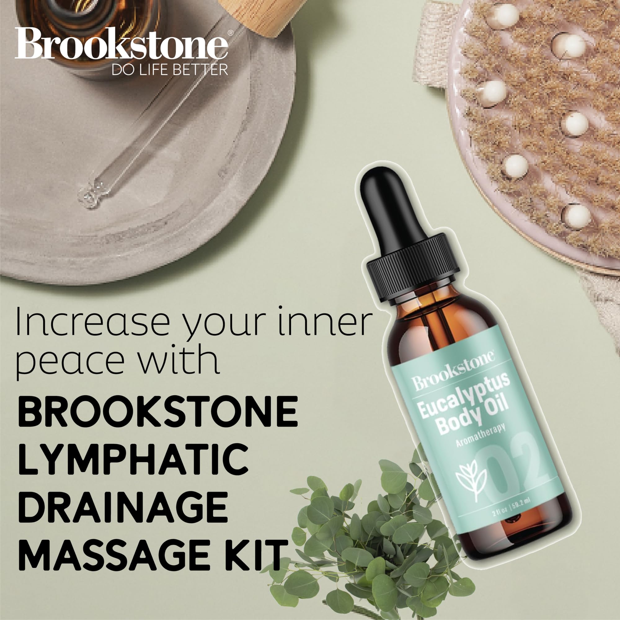 Pink Sky Brookstone Lymphatic Drainage Massage Kit | Wood Massager & Lymphatic Oil