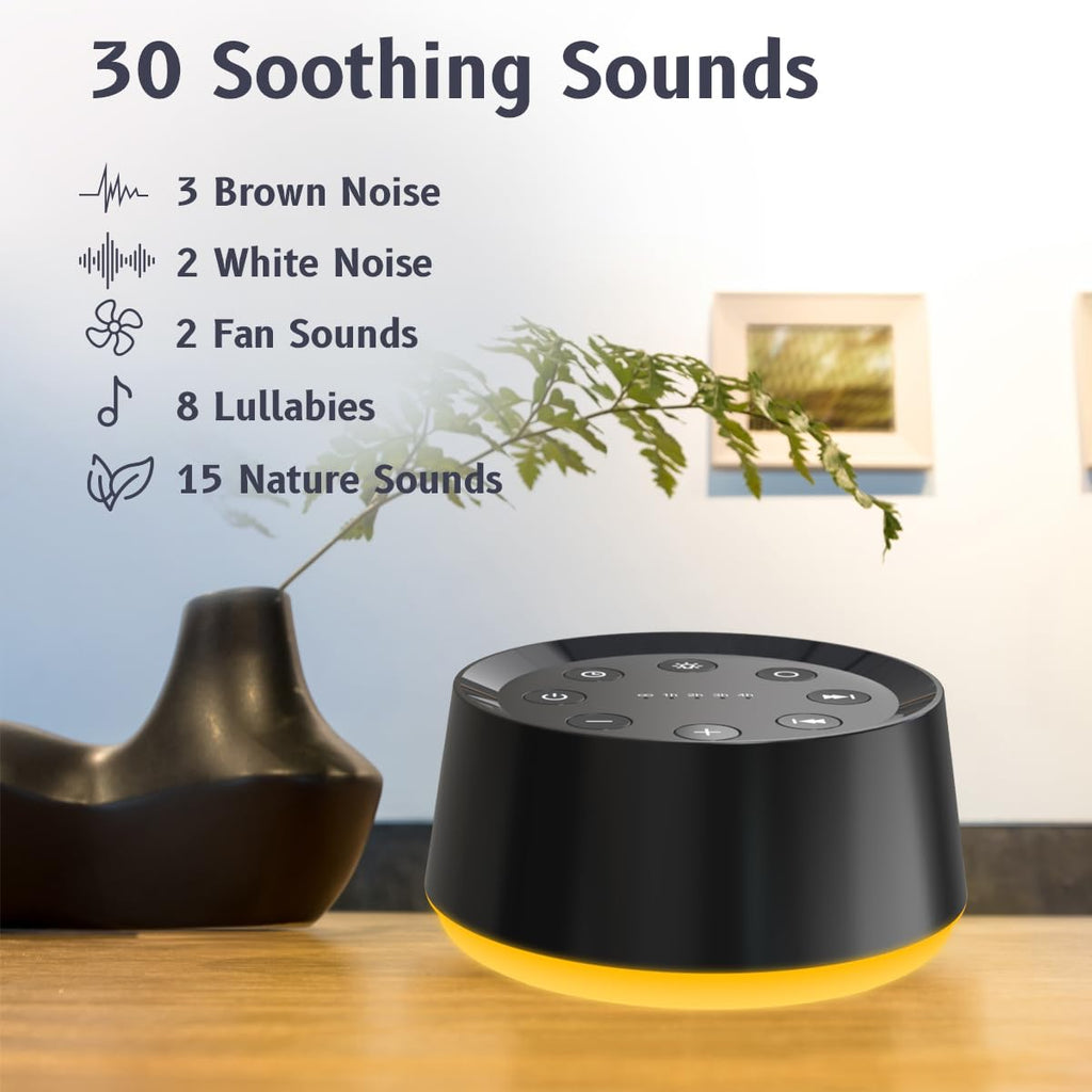 BrownNoise Brown Noise Sound Machine – 30 Sounds, 12 Night Light Colors, Memory, 5 Timers, 36 Volume Levels