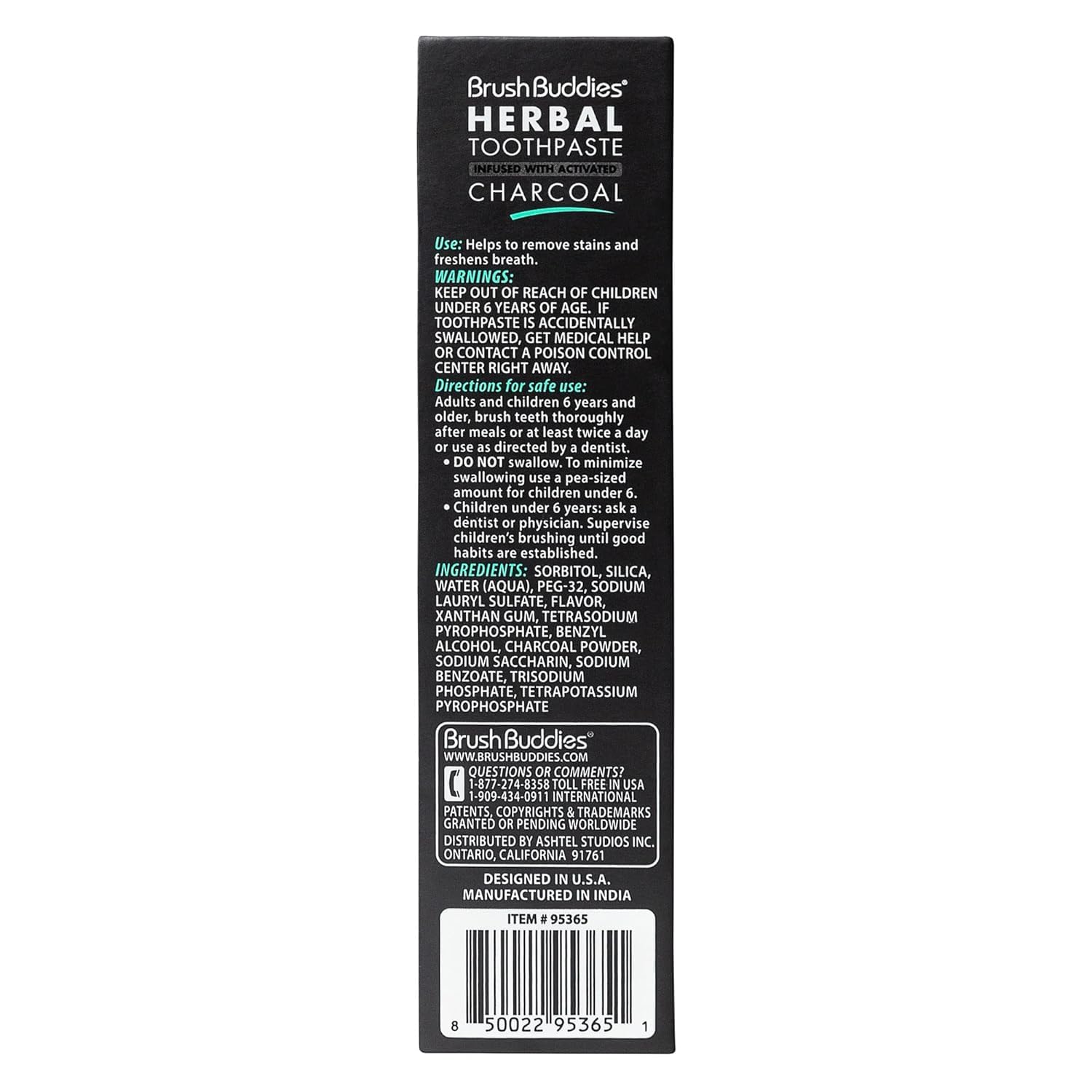 Brush Buddies Charcoal Toothpaste 6 Pack – Activated Charcoal Whitening