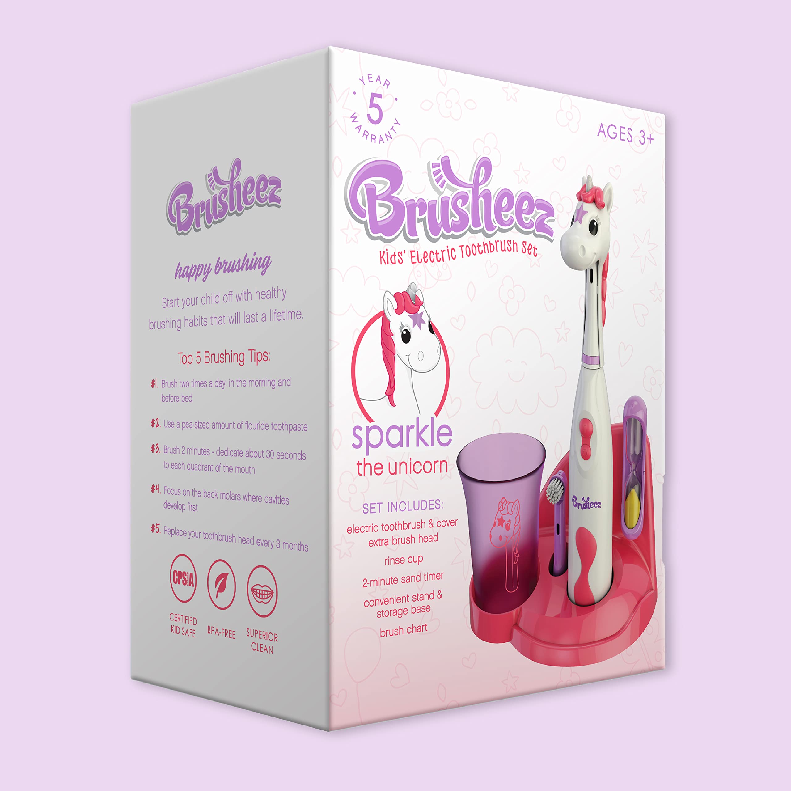 Brusheez Kids’ Electric Toothbrush Set – Safe for Ages 3+ | 2-Min Timer & 2 Brush Heads