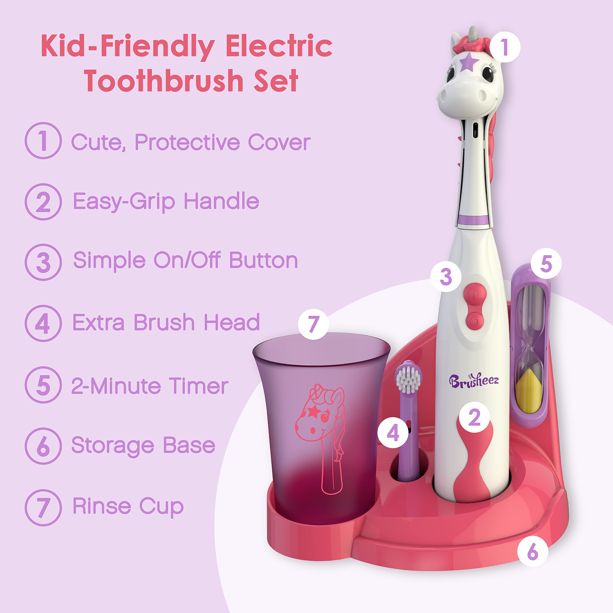 Brusheez Kids’ Electric Toothbrush Set – Safe for Ages 3+ | 2-Min Timer & 2 Brush Heads