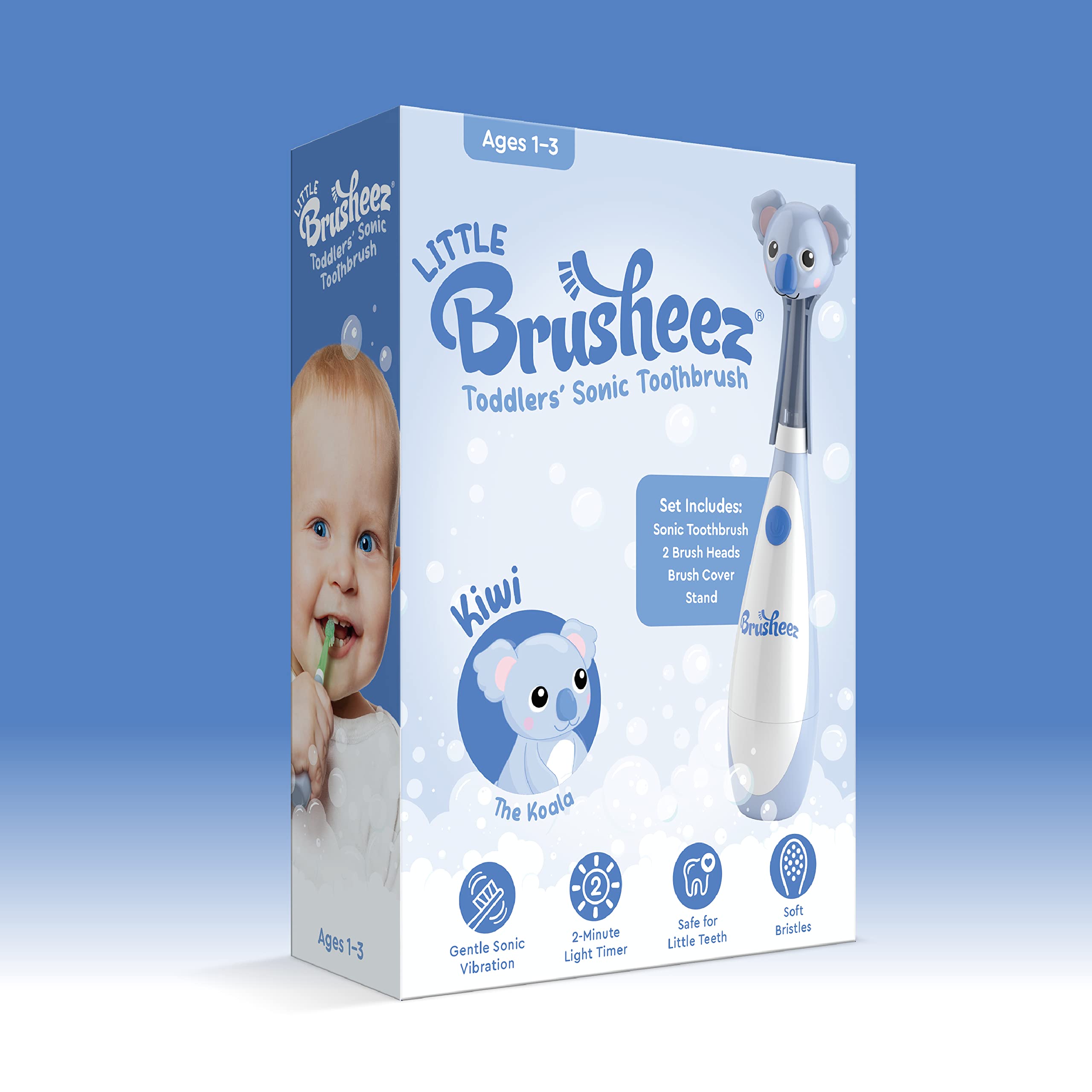 Brusheez Toddlers Sonic Toothbrush – Safe 1-3 yrs, 2-Min Timer (Kiwi the Koala)