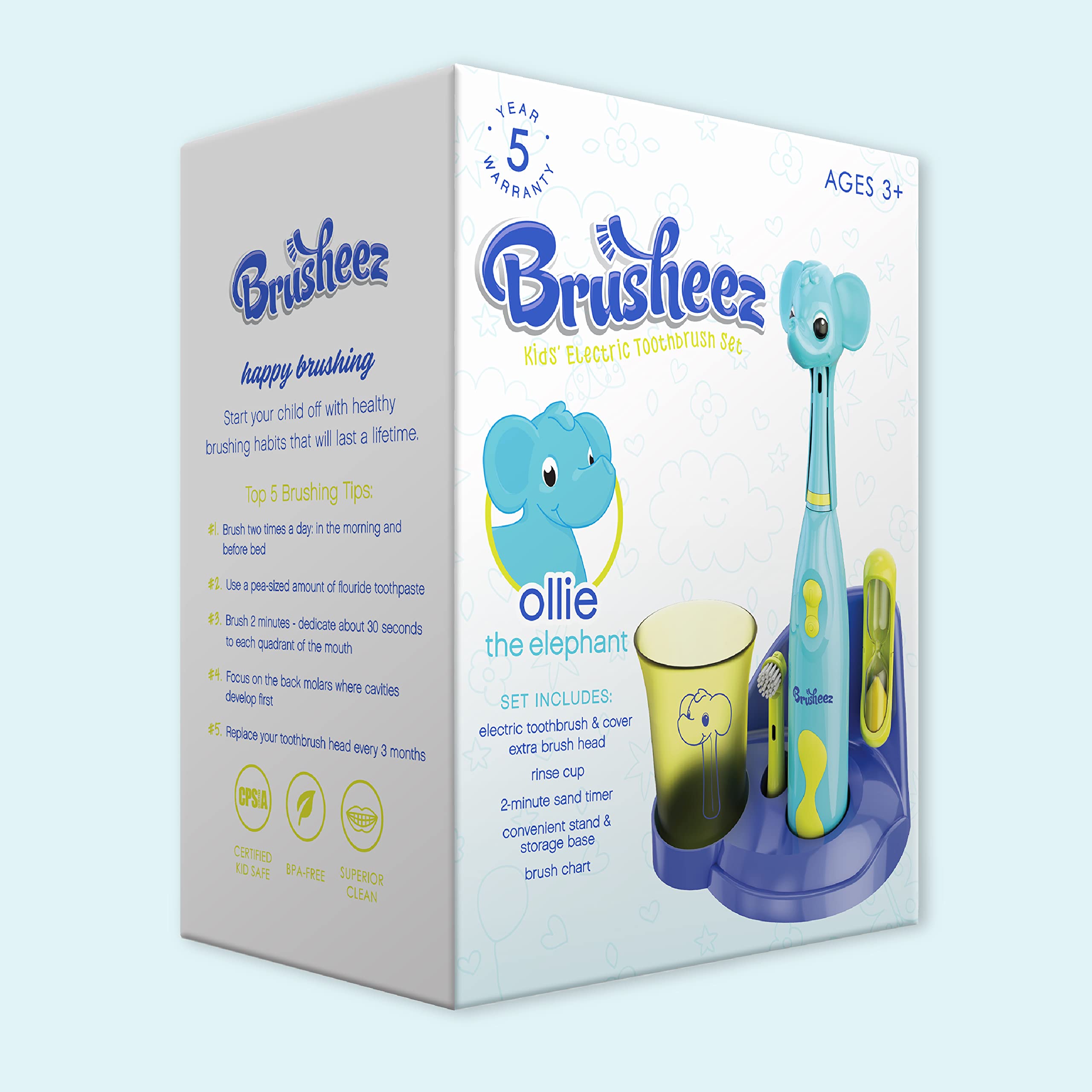 Brusheez Kids’ Electric Toothbrush Set for Ages 3+ – Ollie The Elephant