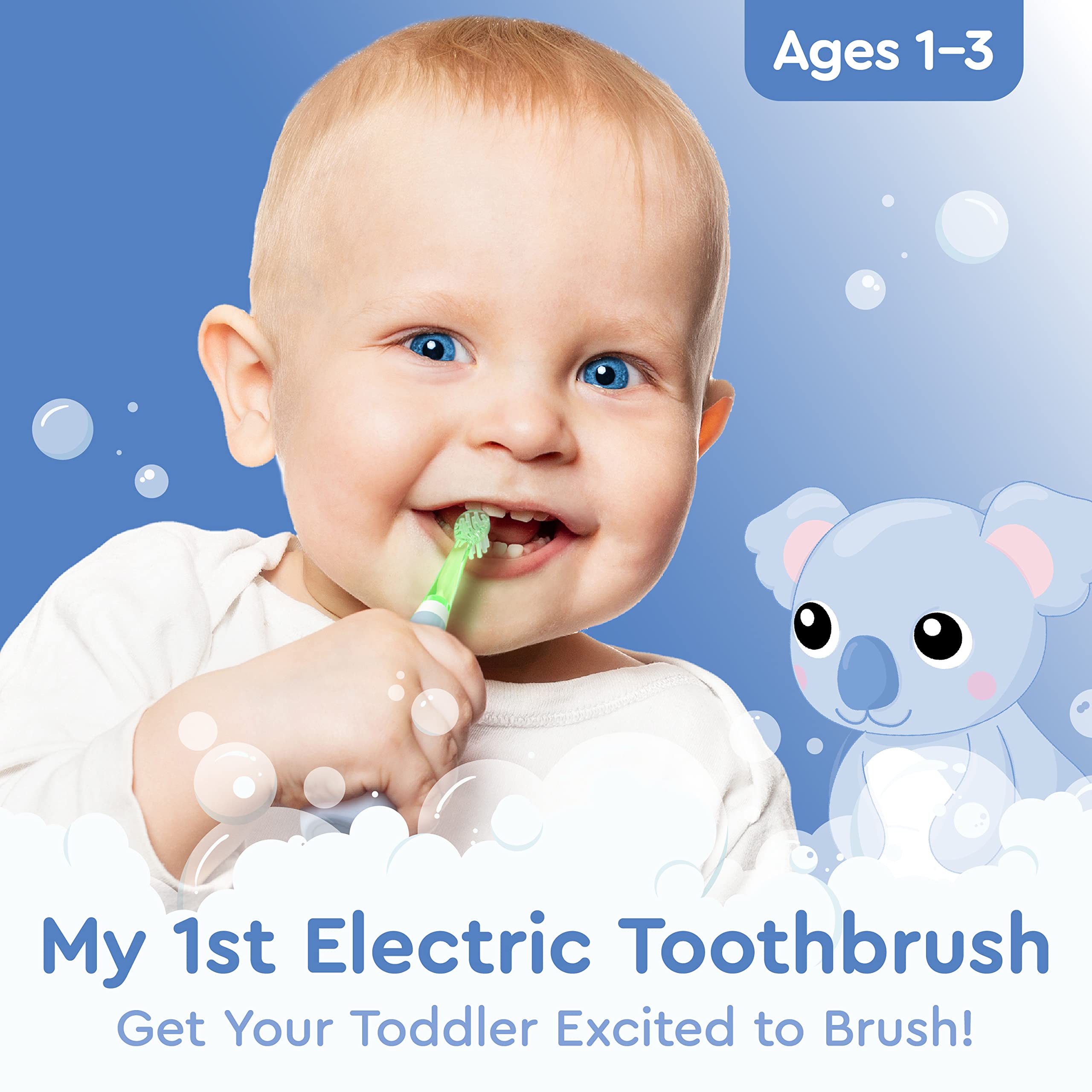 Brusheez Toddlers Sonic Toothbrush – Safe 1-3 yrs, 2-Min Timer (Kiwi the Koala)