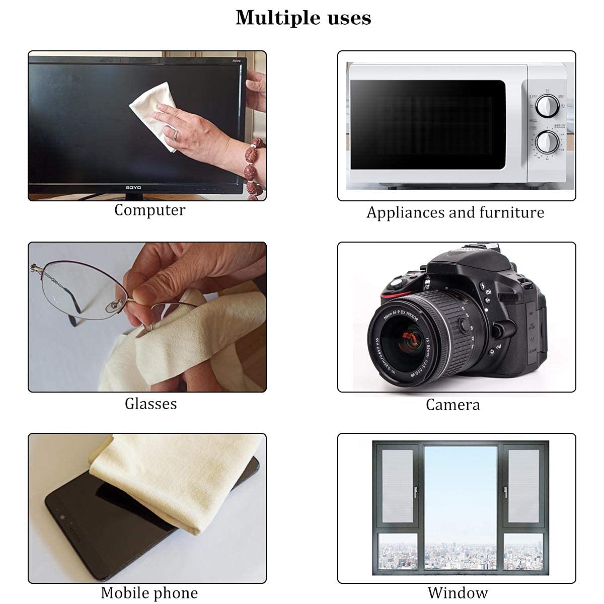 BSHELL Chamois Cloth 7x6 in (Pack of 5) - Natural Leather Cleaning Cloths for Glasses, Jewelry, Cameras