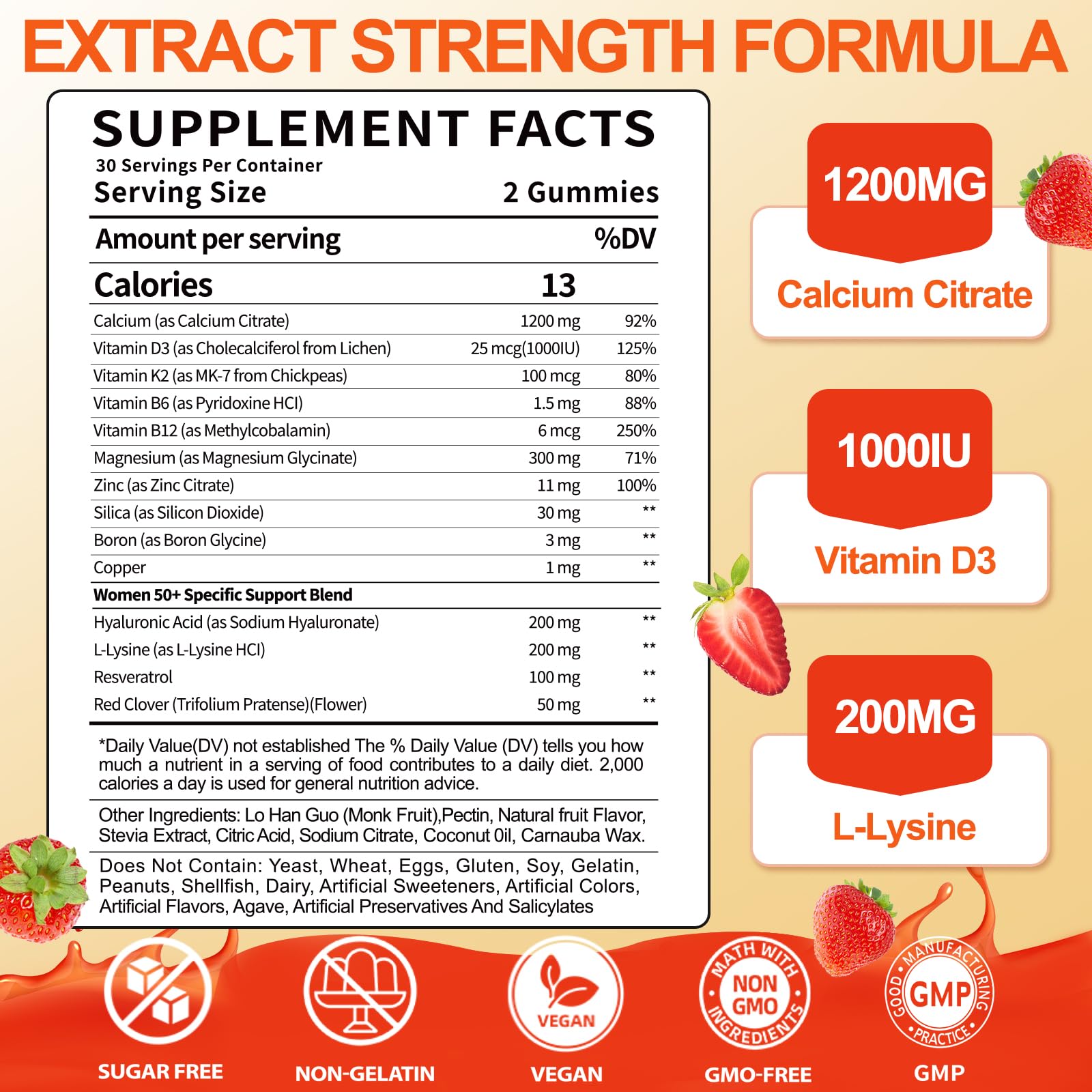 BSSTABBON 50+ Women’s Calcium Citrate Gummies – 1200mg, Vegan, D3/K2, Bone & Immune Support