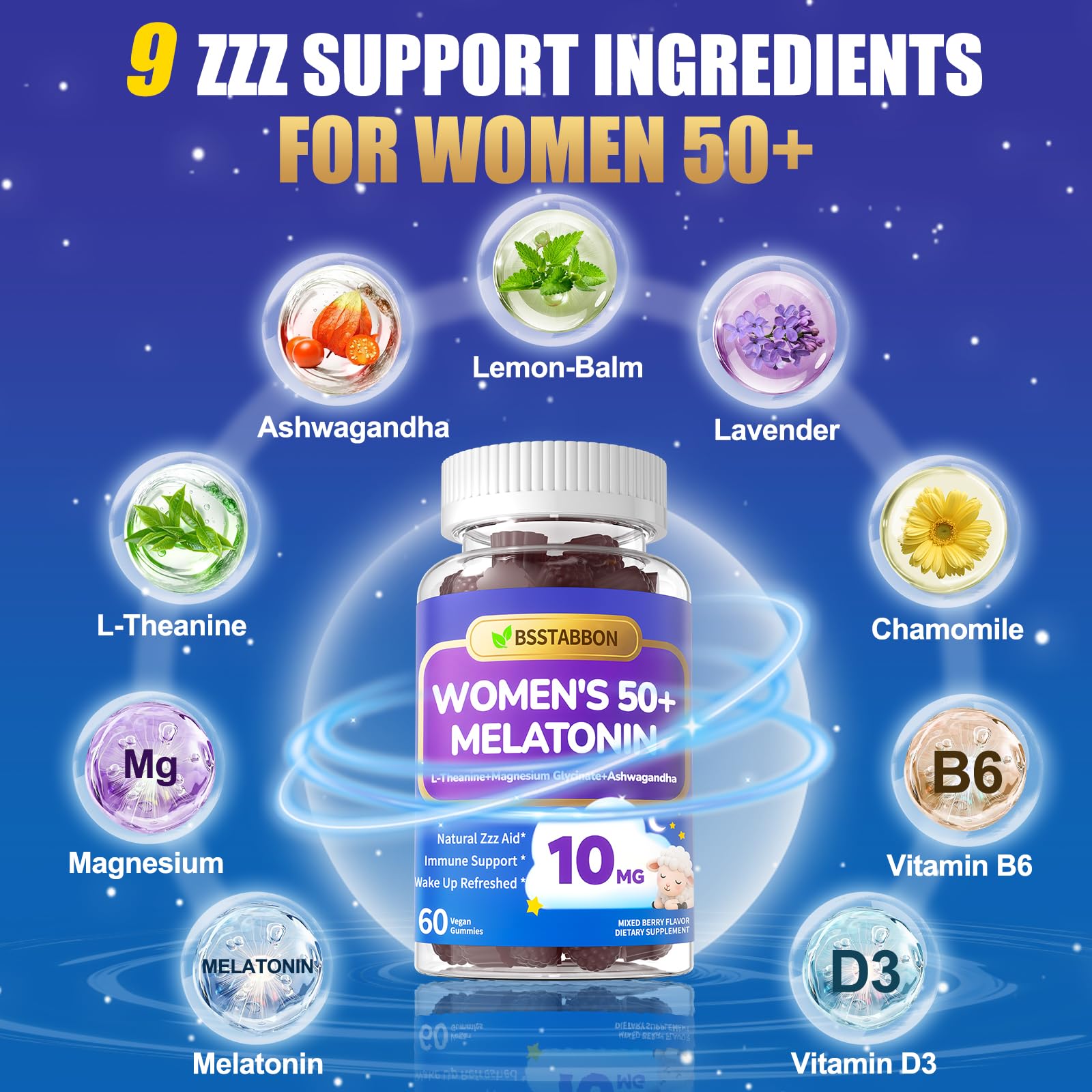 BSSTABBON Melatonin 10mg Gummies for Women 50+ - Max Strength + Vitamin D3