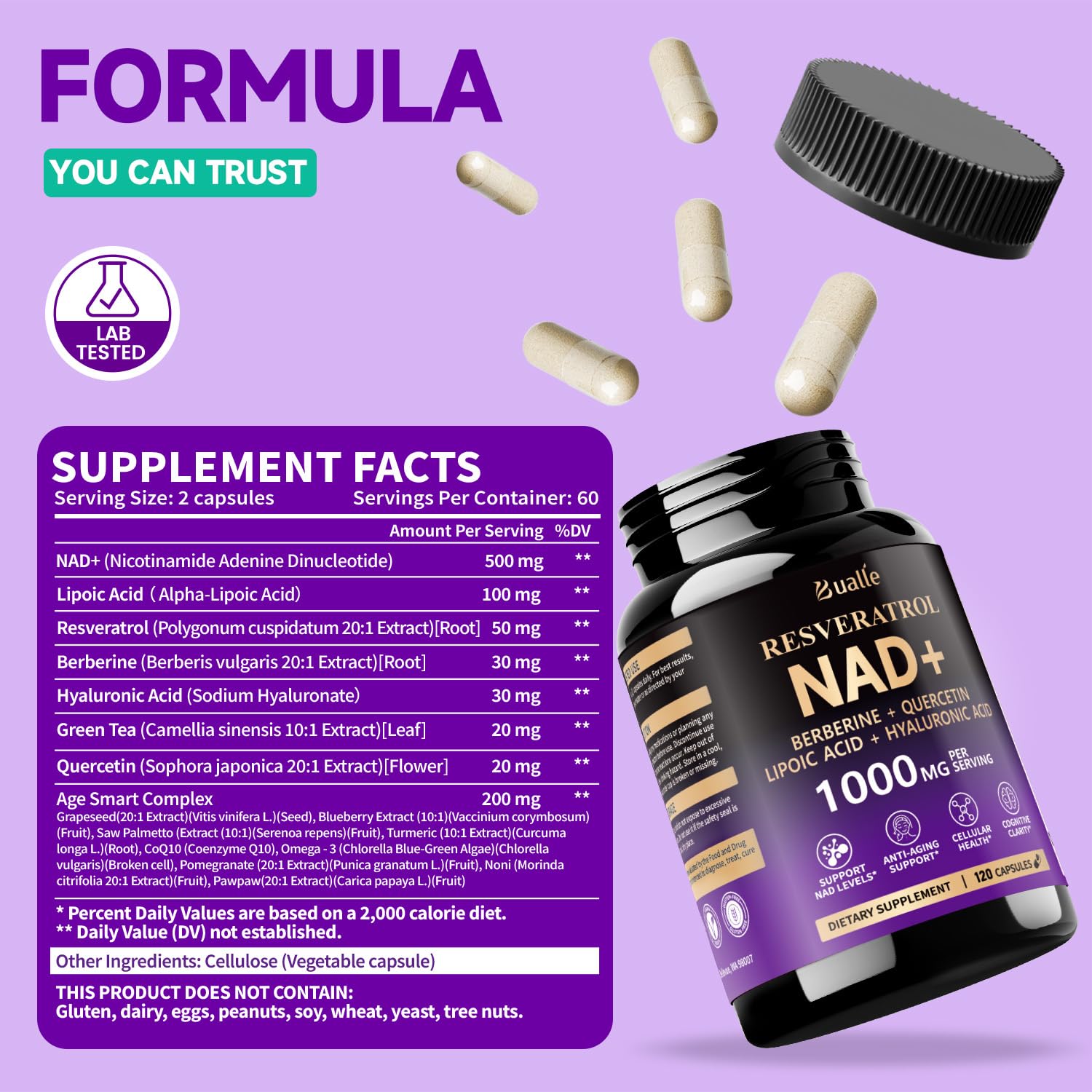 Bualle NAD Liposomal Supplement | Joint Support & Anti-Aging | 120 Capsules