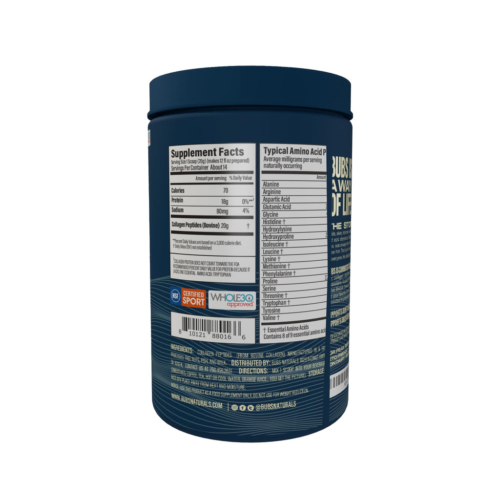BUBS Naturals Unflavored Collagen Peptides – Grass-Fed, 10oz, 14 Servings | Joints & Skin