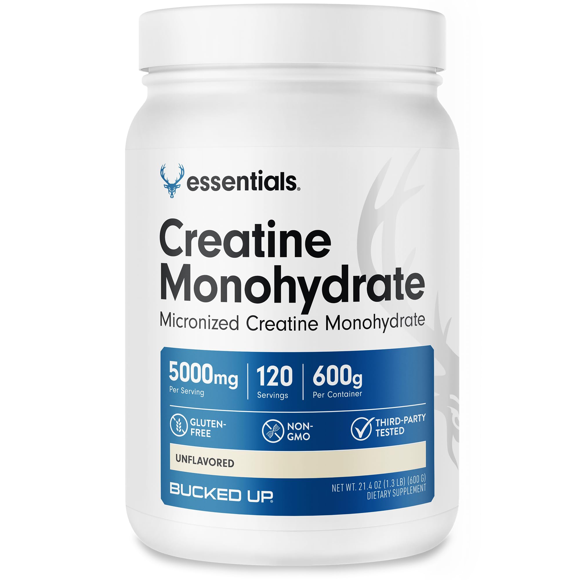 Bucked Up Pure Creatine Monohydrate – 600 g, Unflavored, 120 Servings
