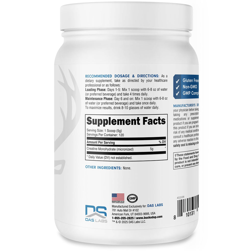 Bucked Up Pure Creatine Monohydrate – 600 g, Unflavored, 120 Servings