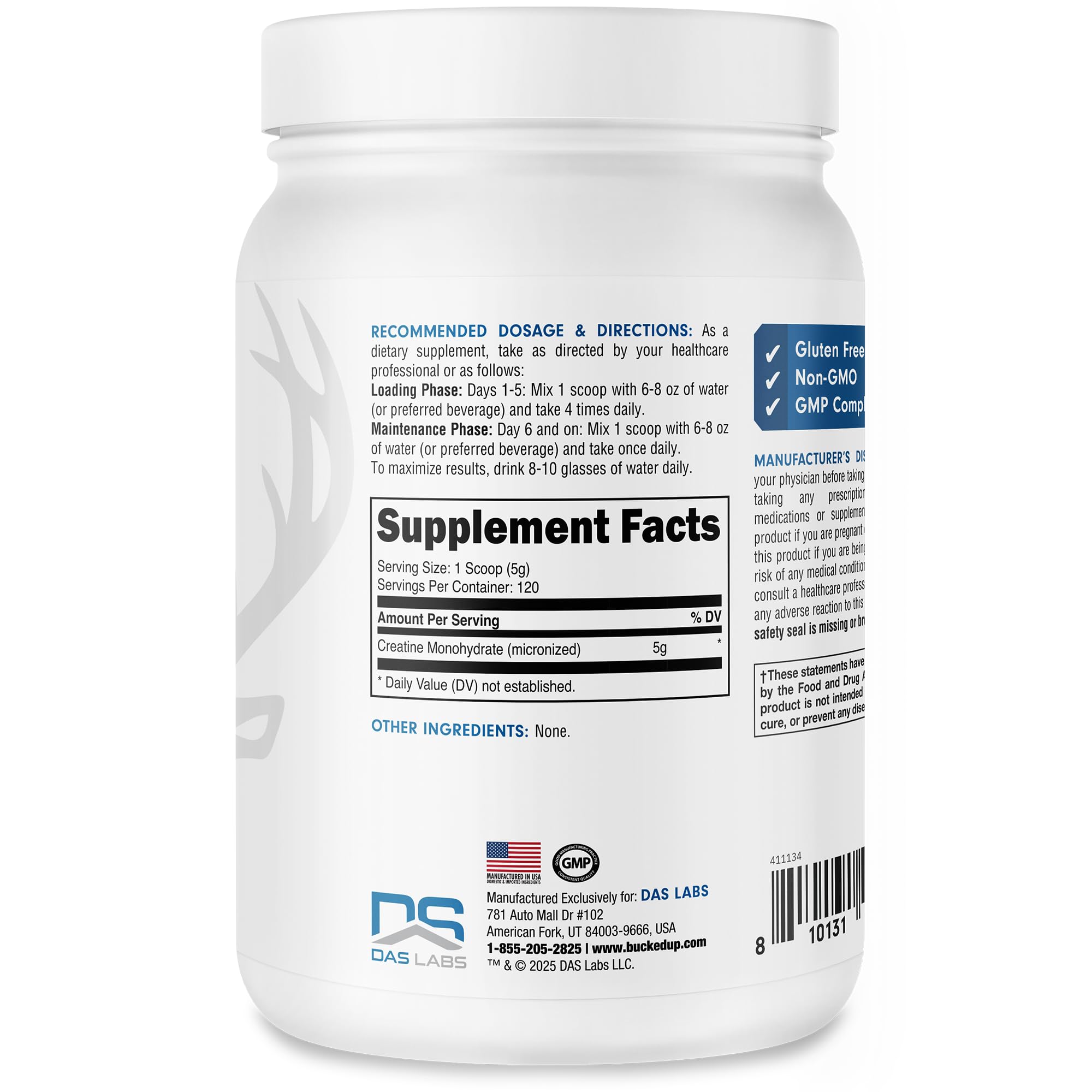 Bucked Up Pure Creatine Monohydrate – 600 g, Unflavored, 120 Servings