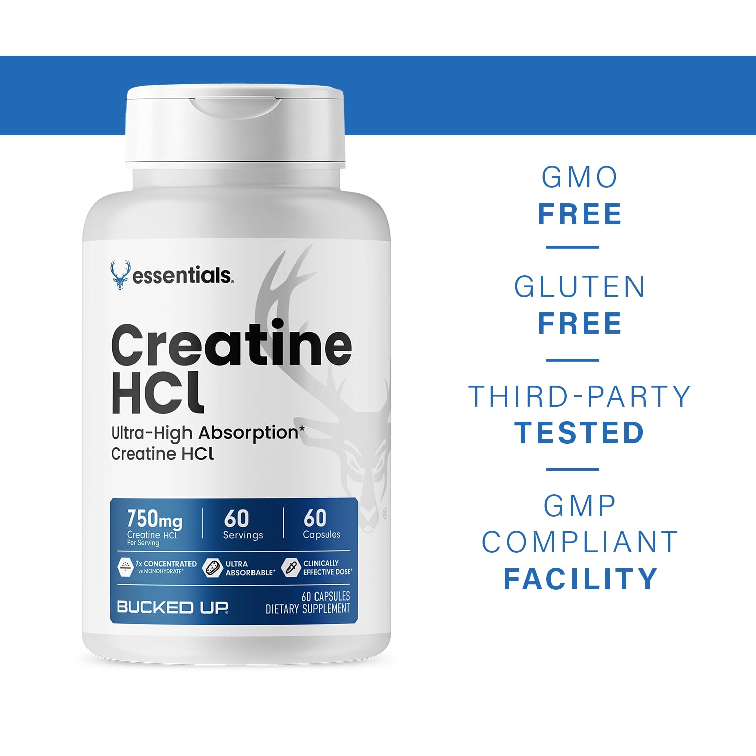 Bucked Up Creatine HCl 750mg - 60 Servings (60 Capsules)