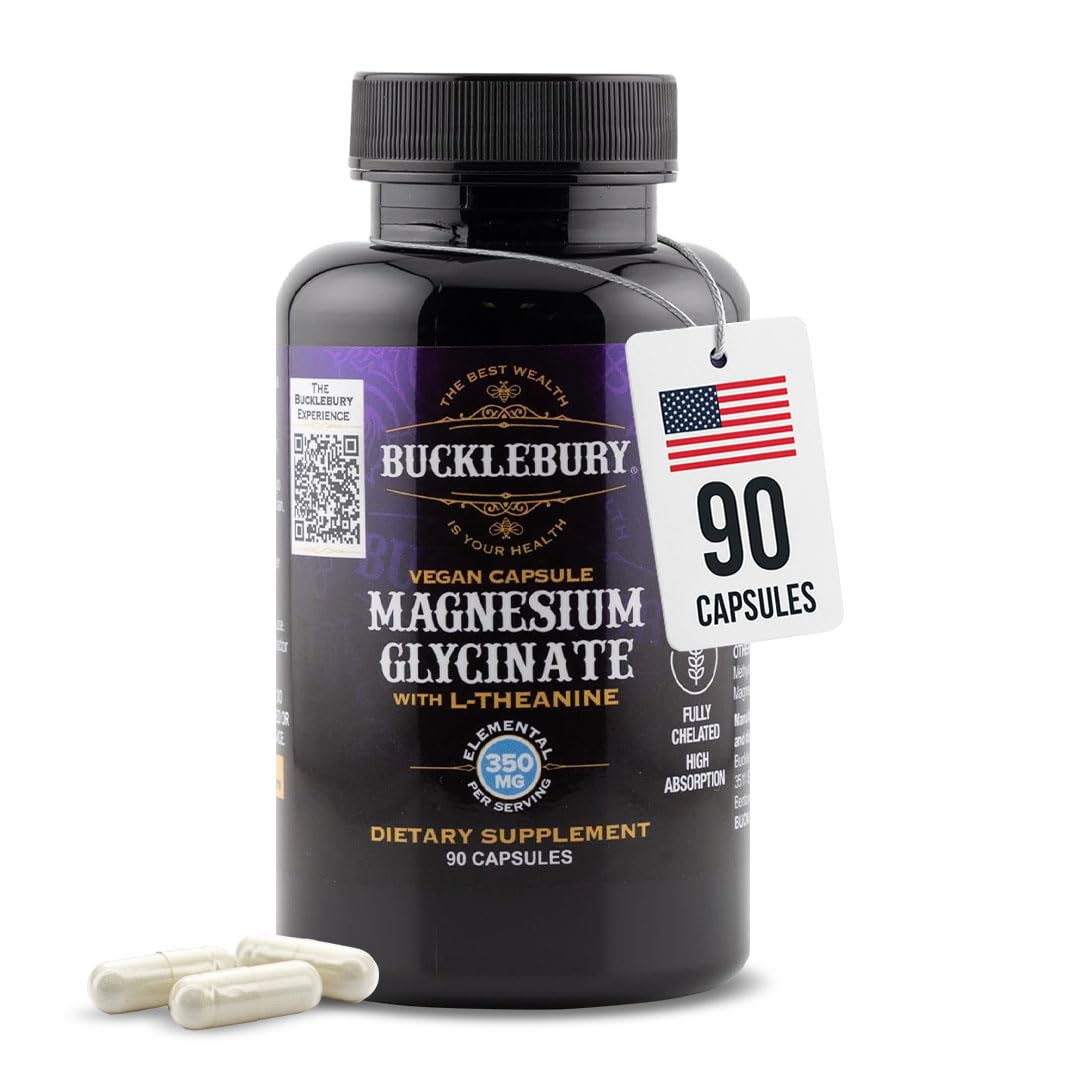Bucklebury Magnesium Glycinate + L-Theanine 350mg - 90 Vegan Capsules