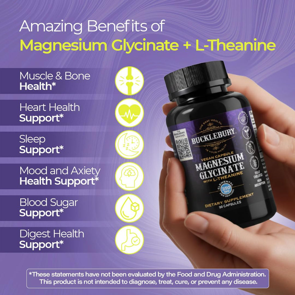 Bucklebury Magnesium Glycinate + L-Theanine 350mg - 90 Vegan Capsules