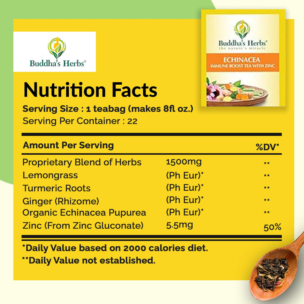Buddha's Herbs Echinacea Tea – Immune Support with Zinc, Turmeric & Ginger (2 Pack)