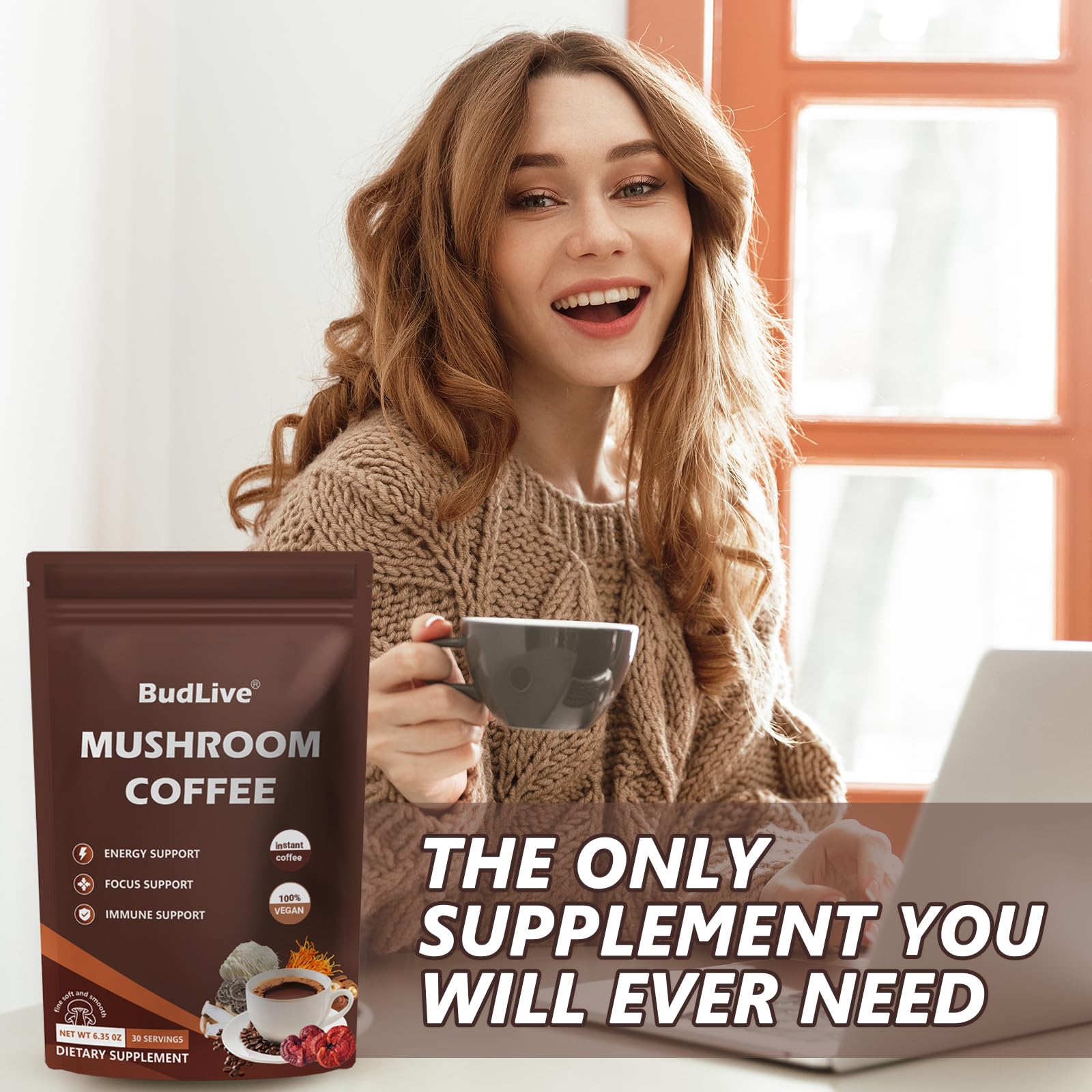 BudLive Mushroom Coffee – Lion's Mane, Reishi & Cordyceps (6-Mushroom Blend)