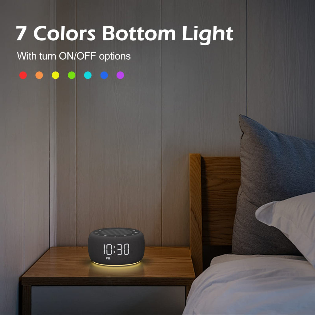 Buffbee Sound Machine & Alarm Clock 2-in-1 – 0-100% Brightness, 7-Color Light, 18 Sleep Sounds