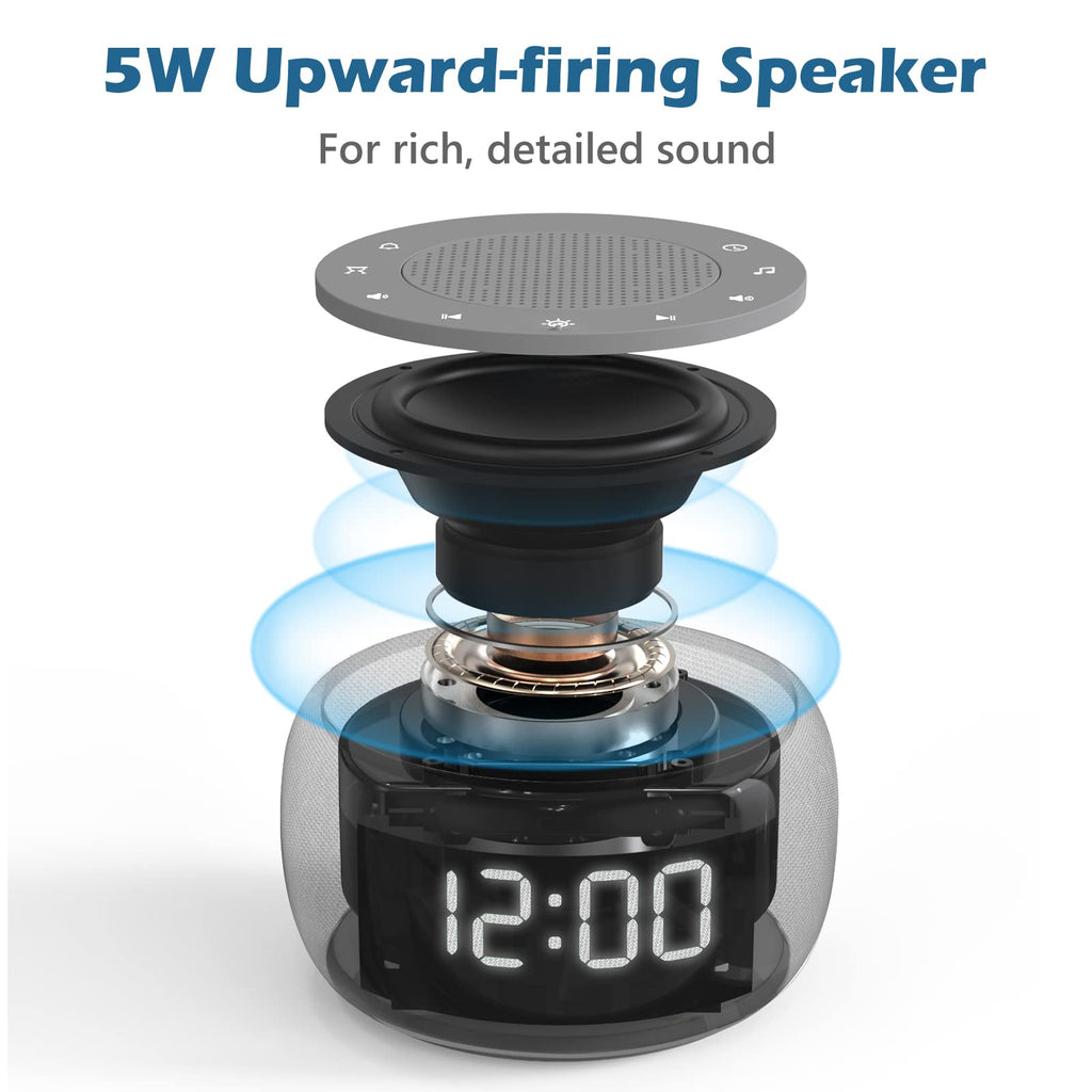 Buffbee 2-in-1 Sound Machine & Alarm Clock | 18 Soothing Sounds, 7 Night Lights, 30-Level Volume