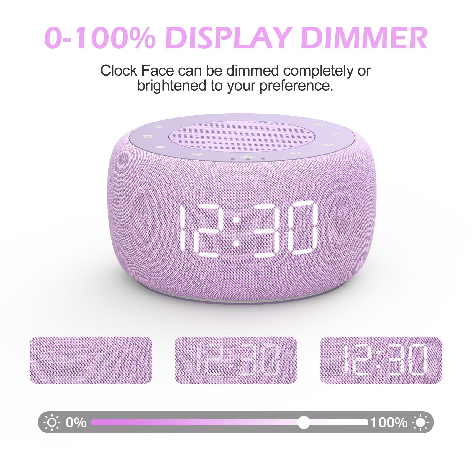 Buffbee 2-in-1 Sound Machine & Alarm Clock — Adjustable Brightness, 30-Level Volume, Purple