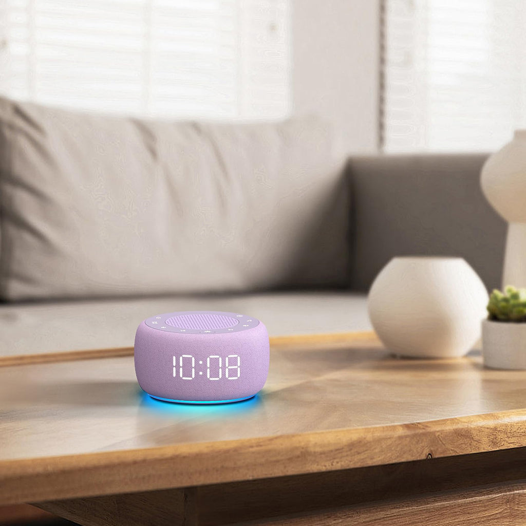 Buffbee 2-in-1 Sound Machine & Alarm Clock — Adjustable Brightness, 30-Level Volume, Purple