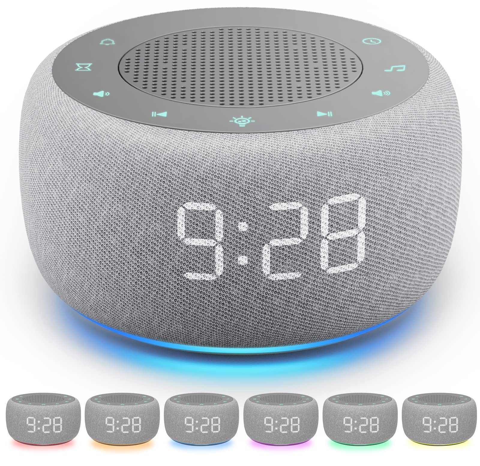 Buffbee 2-in-1 Sound Machine & Alarm Clock | 18 Soothing Sounds, 7 Night Lights, 30-Level Volume