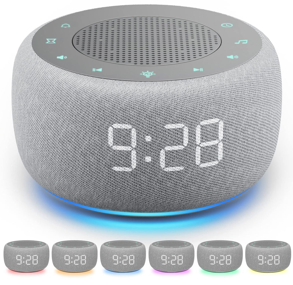 Buffbee 2-in-1 Sound Machine & Alarm Clock | 18 Soothing Sounds, 7 Night Lights, 30-Level Volume