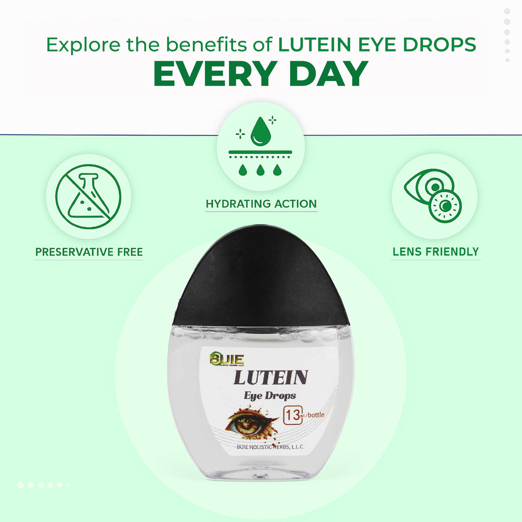 BUIE Lutein Eye Drops – Gentle Daily Eye Care with Lutein, Honeysuckle, Cassia Seed, Wild Chrysanthemum & Vitamin B6 – Hydrating, Preservative-Free, Lens-Friendly Formula – 0.5 fl oz