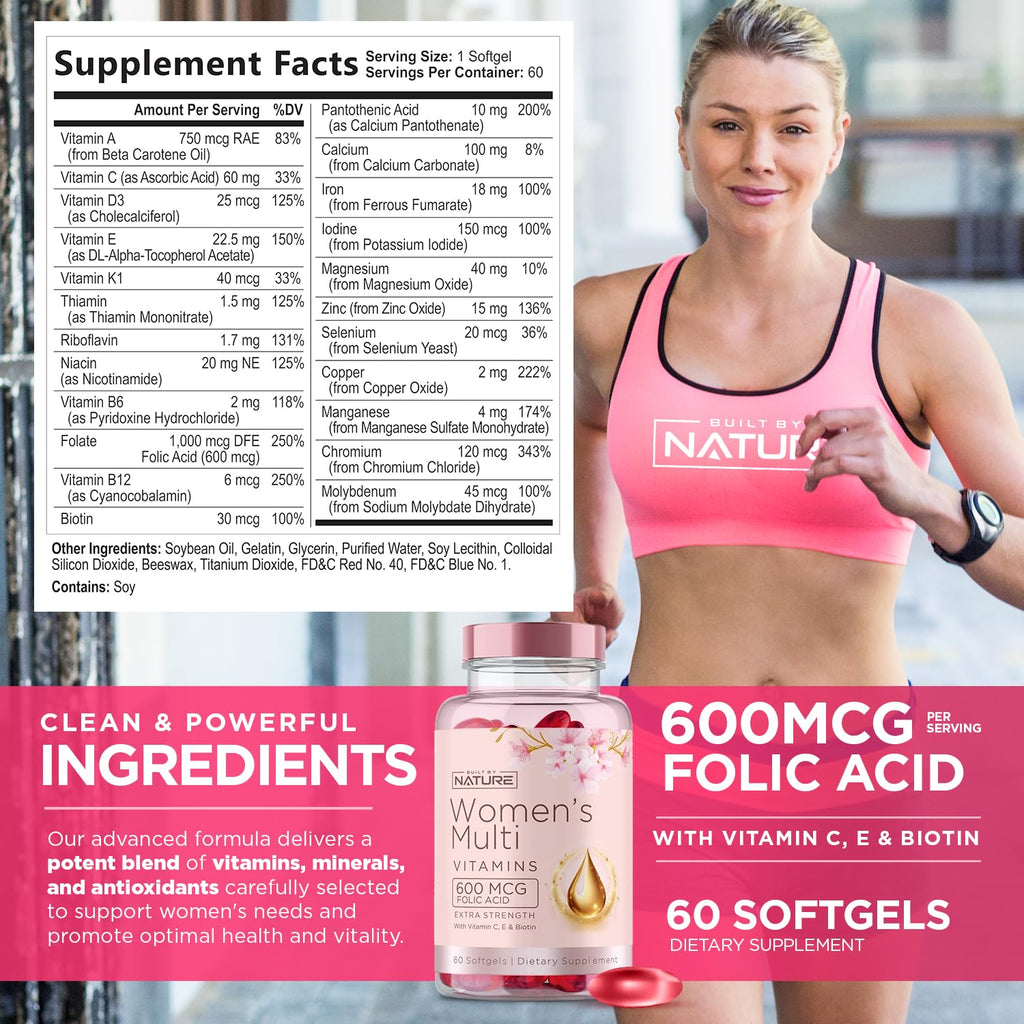 Built By Nature Vitamins for Women – Complete Daily Multivitamin with Iron & Calcium