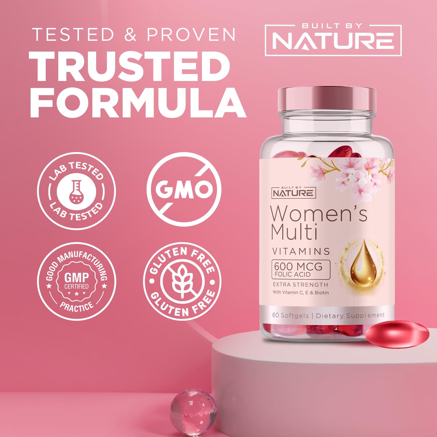 Built By Nature Vitamins for Women – Complete Daily Multivitamin with Iron & Calcium